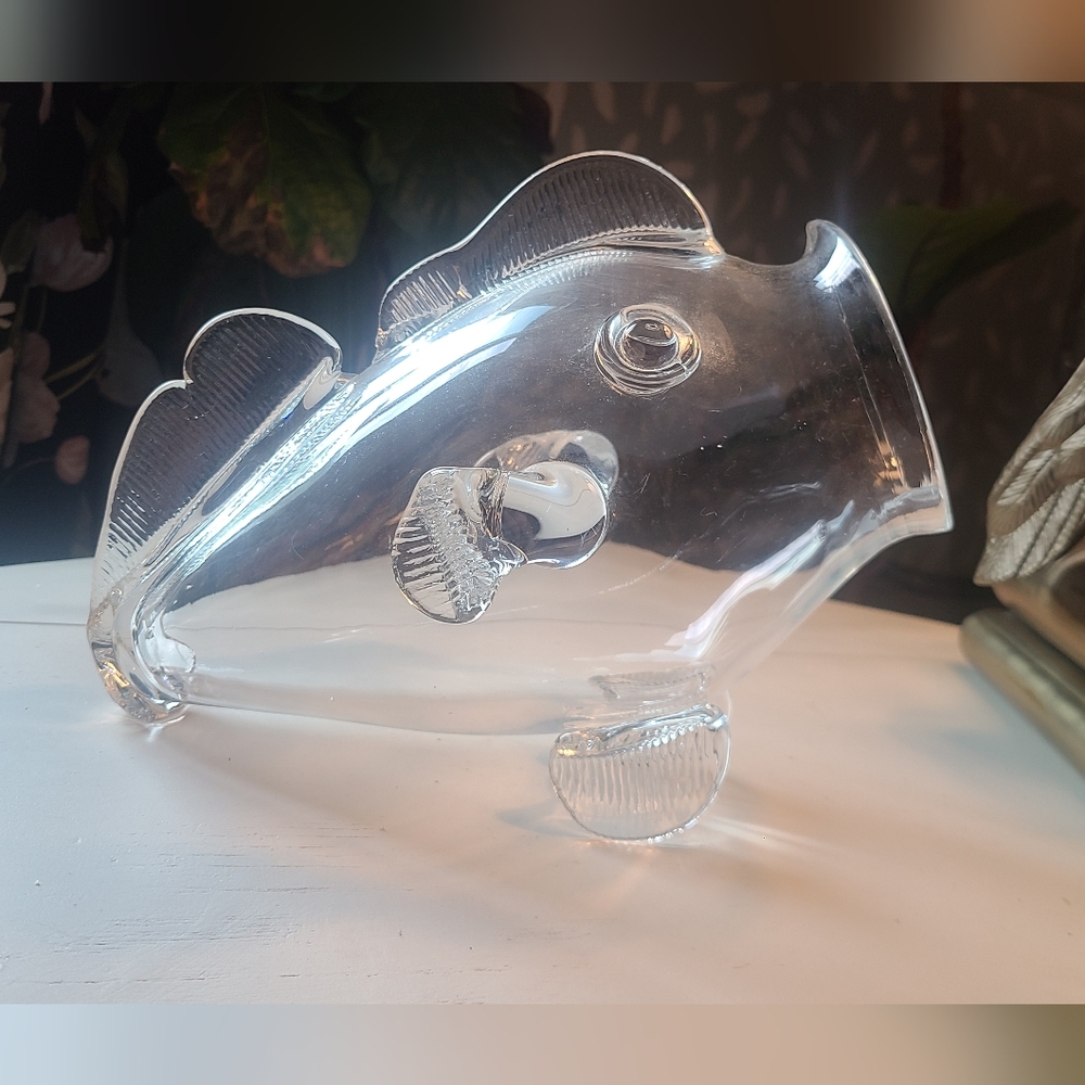 MCM Italian Blenko Style Hand Blown Clear Glass Fish Vase